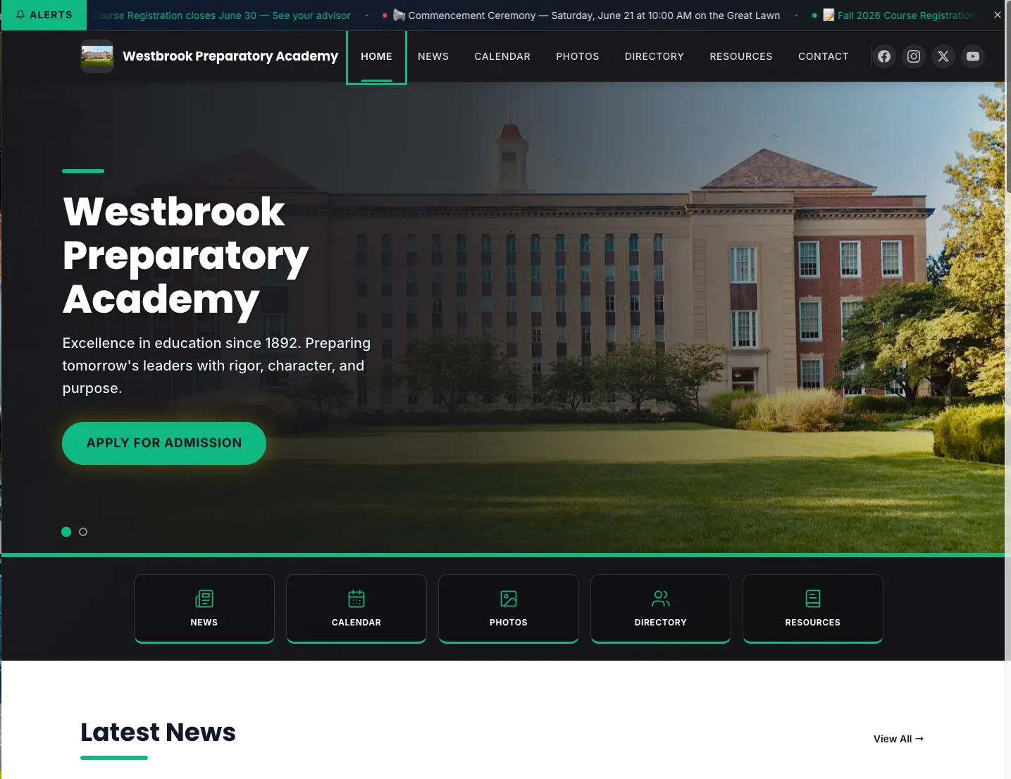 The same content live on the school's public website moments later