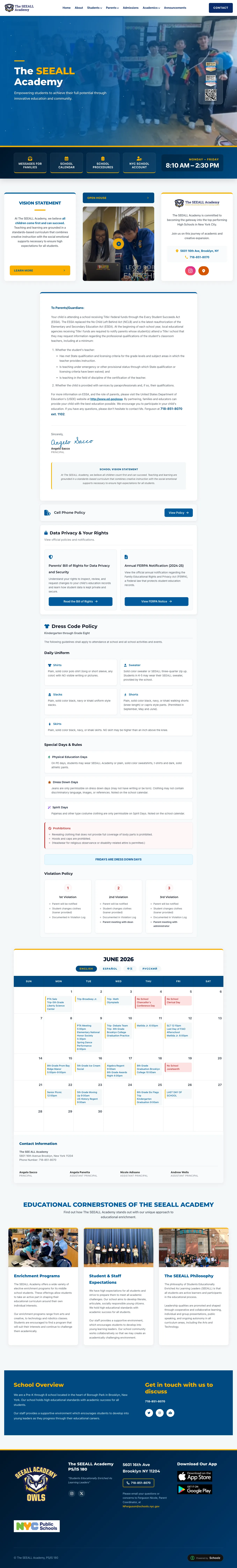 A school website built on the Schoolz platform, shown on desktop